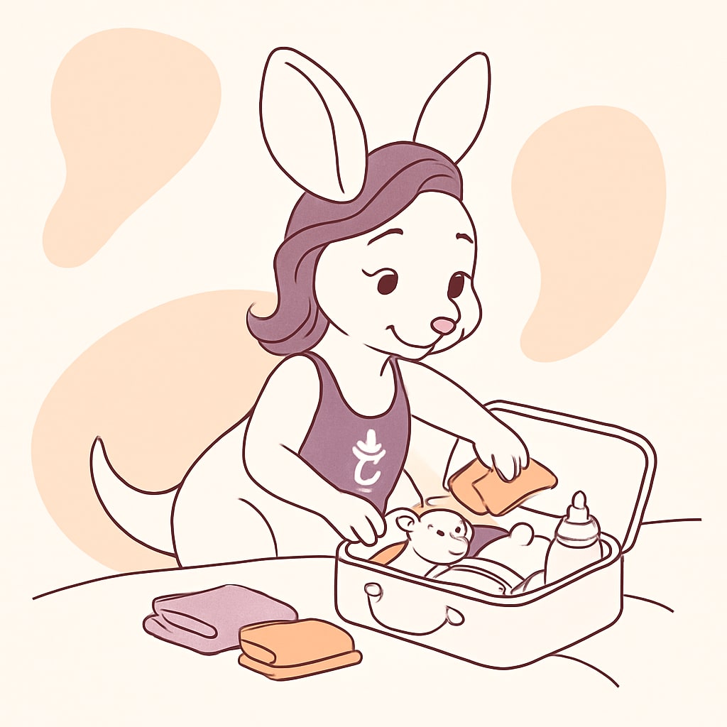 Sophie packing a hospital bag with essentials for her baby kangaroo