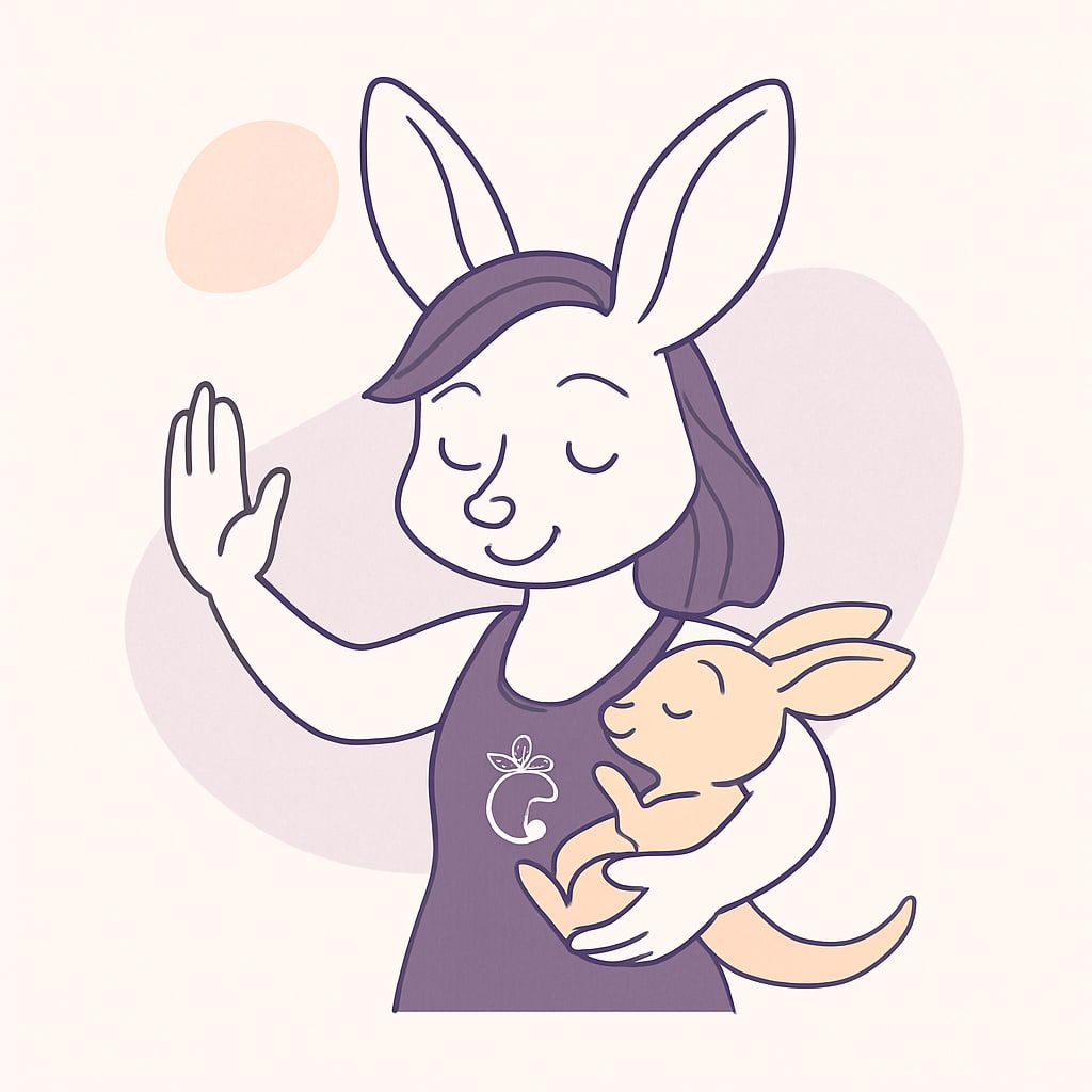 Sophie holding a baby kangaroo lovingly while setting a boundary with a family member