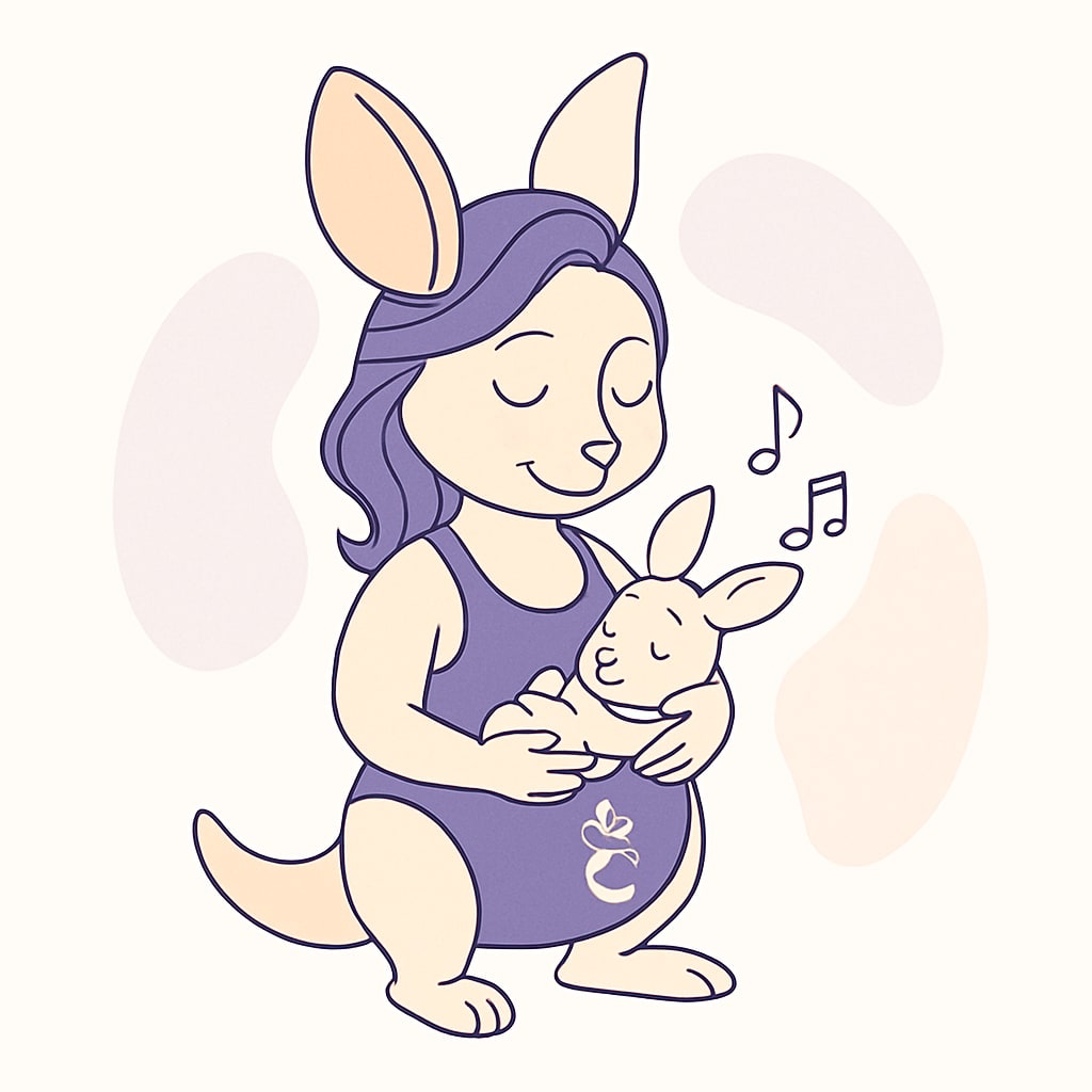 Sophie cradling her baby kangaroo while listening to soothing music together