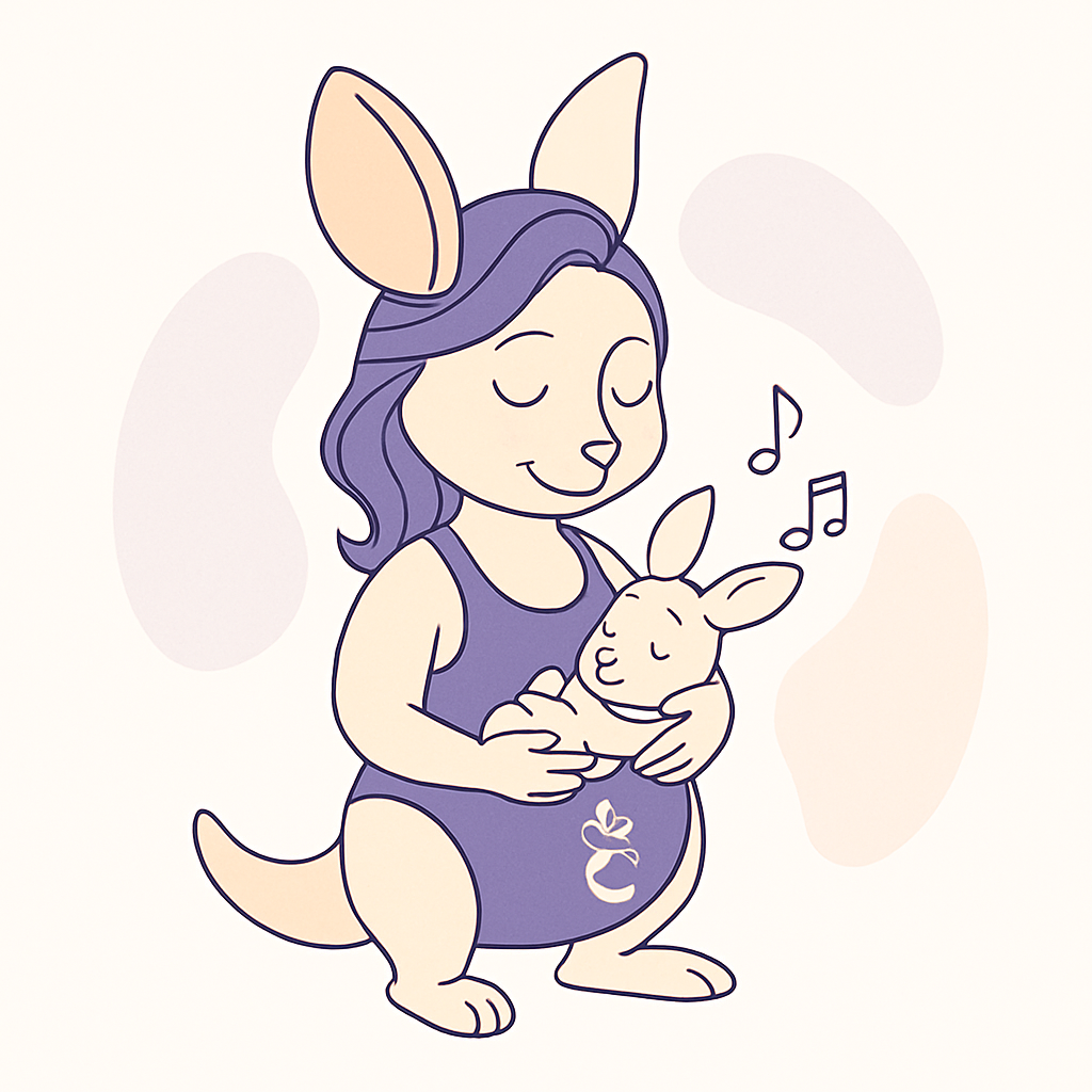 Sophie cradling her baby kangaroo while listening to soothing music together