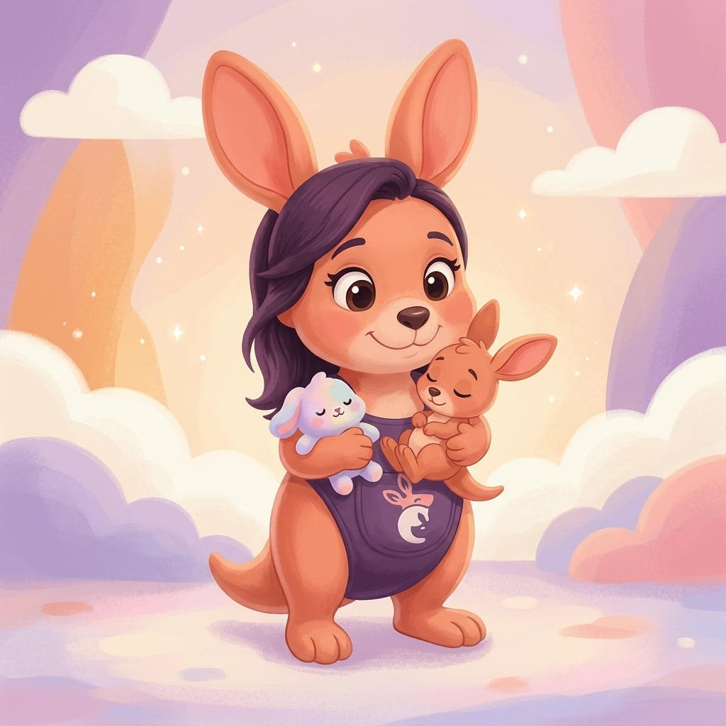 Sophie carrying a sleepy baby kangaroo to bed