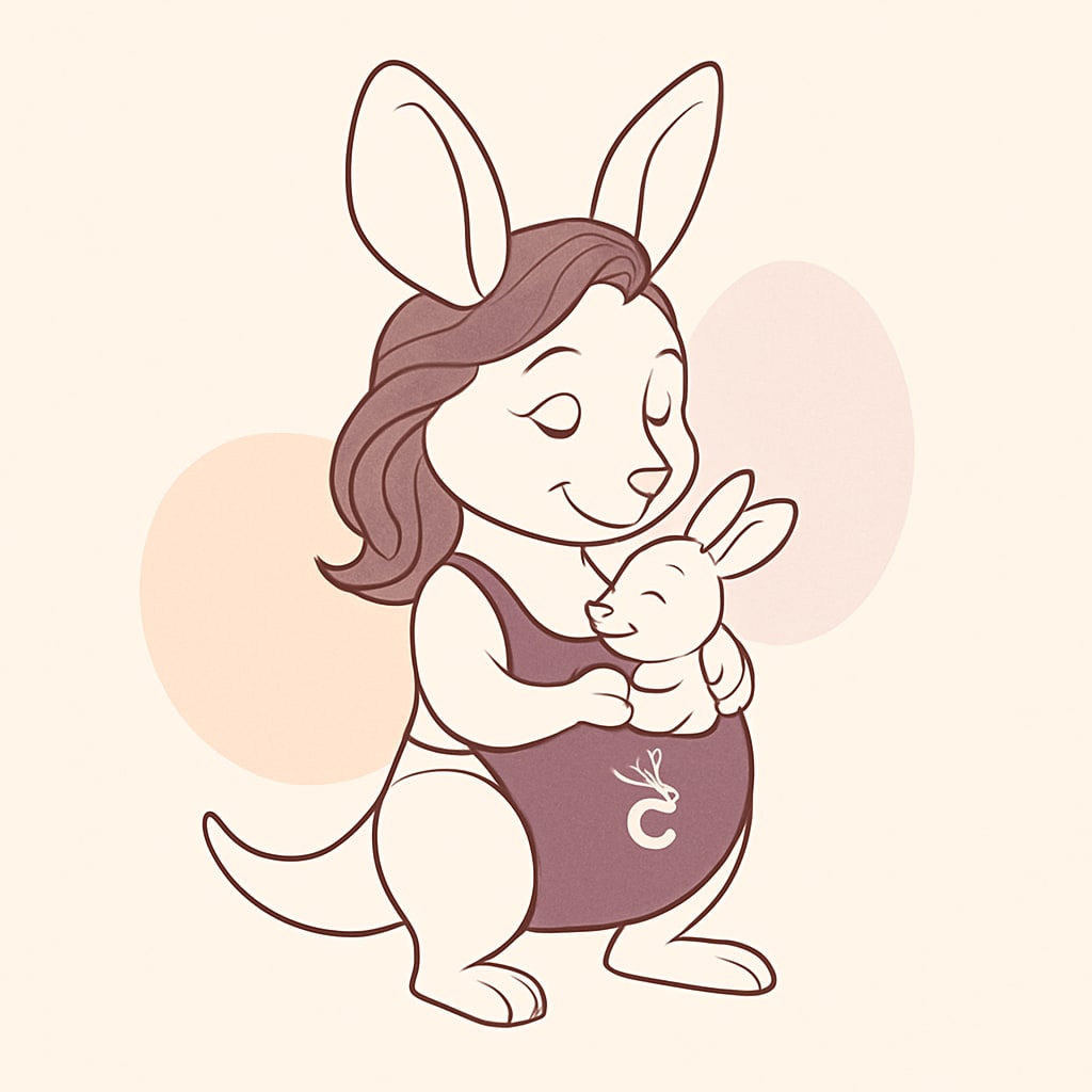 Sophie looking determined while holding a baby kangaroo, ready for the big moment.