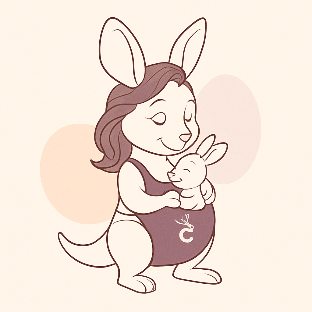 Sophie looking determined while holding a baby kangaroo, ready for the big moment.