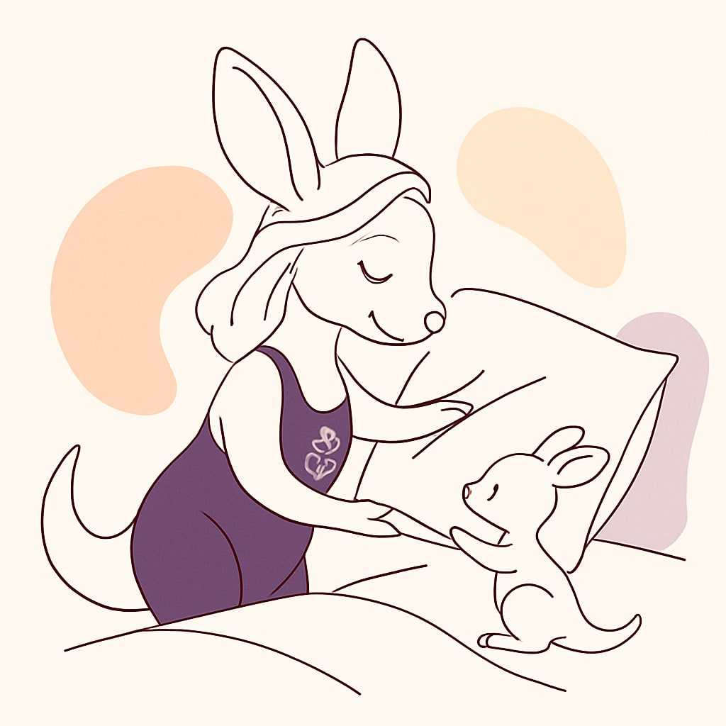 Sophie arranging pillows on a bed to create a cozy sleeping space.
