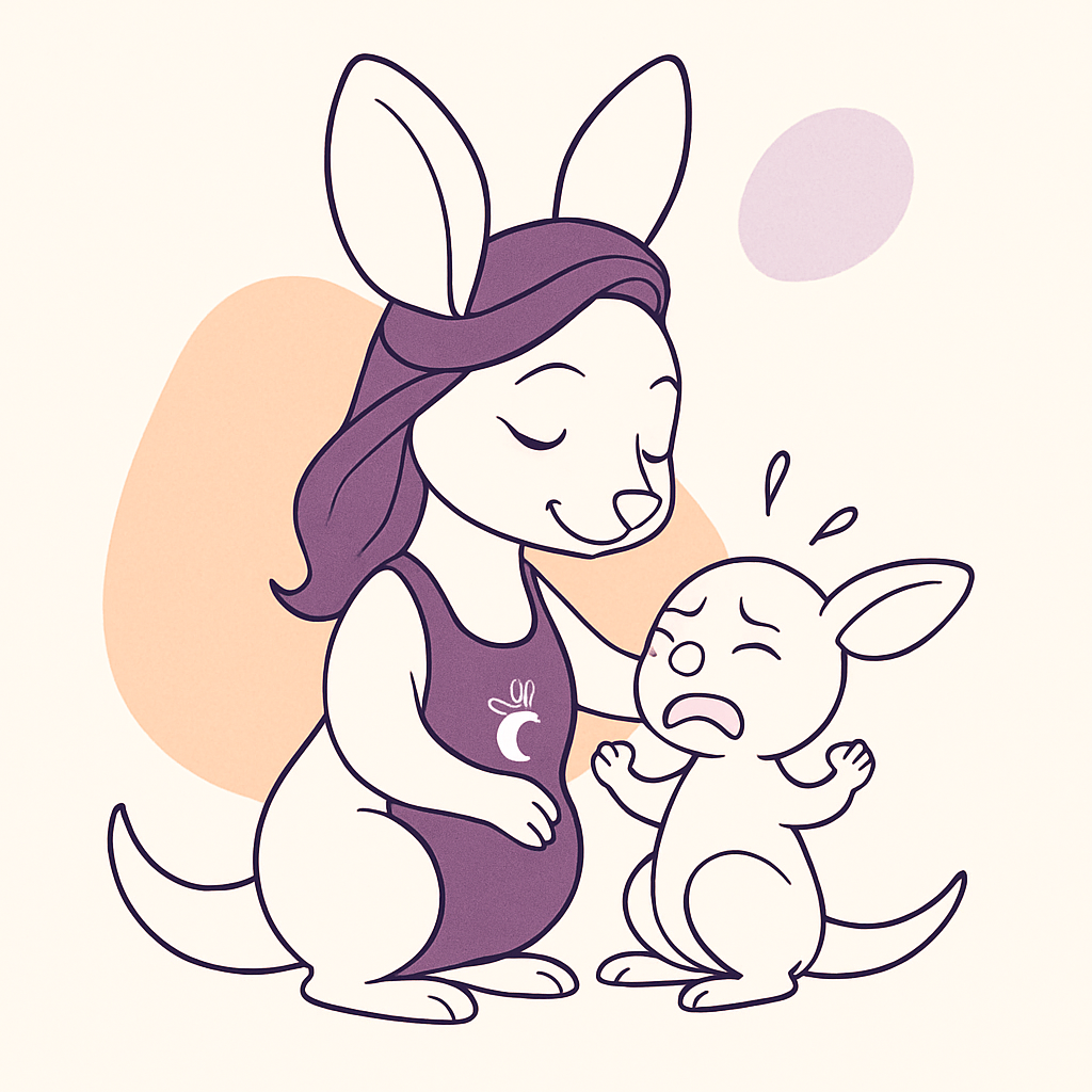 Sophie comforting a baby kangaroo having a tantrum.